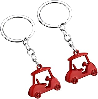 2PCS Car Golf Cart Keychain, Zinc Alloy Golfer Vehicle Key Chains, Automotive Key Ring Holder Ornament, Universal Fit (Red)