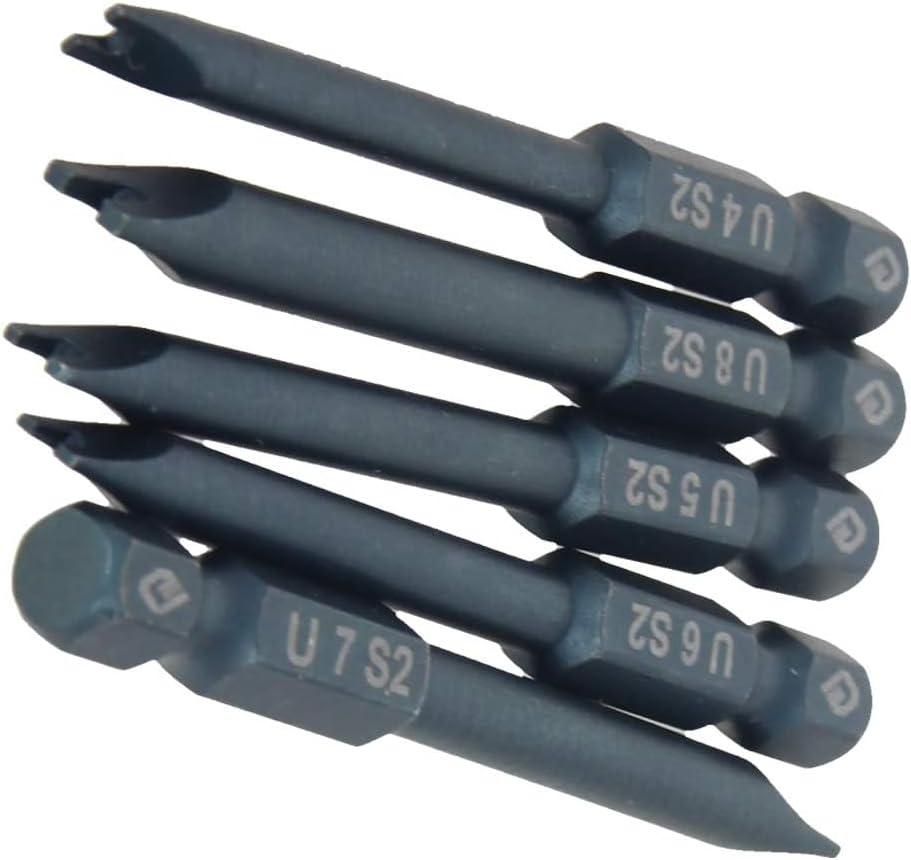 Utoolmart U Shape Screwdriver Bits, U4+U5+U6+U7+U8 Magnetic U Shape Head Magnetic Screwdriver Bit, with 1/4 Inch Hex Shank, 65mm Length S2 Steel Screw Driver Kit Tools, for Repair Work, 1 Set