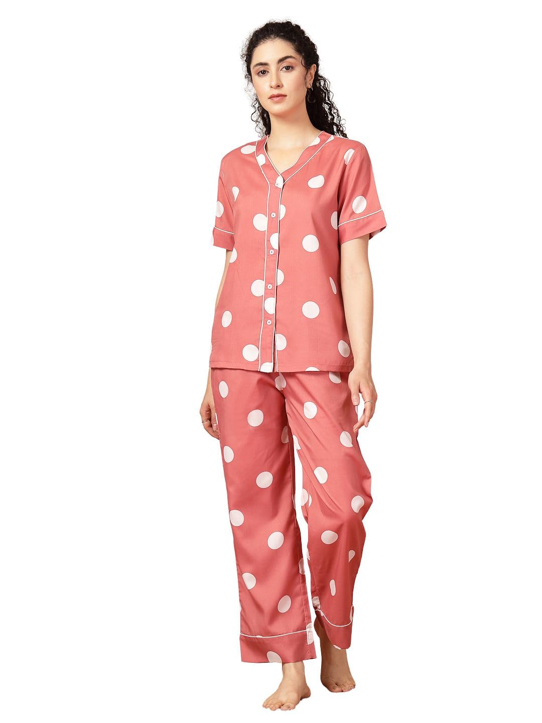 unifringe Night Suit for Women's| Solid Night Dress| Half Sleeves Shirt and Pajama Set-picture-10