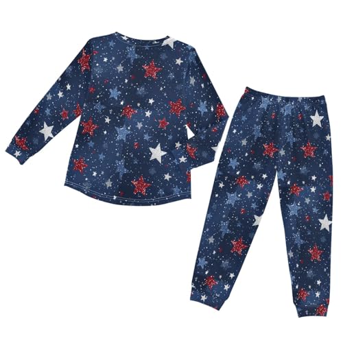 July 4th Stars Soft Pajama Set for All Seasons,Breathable Pjs Long Sleeve Sleepwear,Comfy Loungewear 2 Piece Underwear Set 5T2