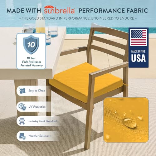 California Umbrella Outdoor Replacement Patio Chair Pad Set of 4, 18 x 18 Inch, Premium Outdoor Memory Foam, Fade Resistant, Sunbrella Fabric, Fabric Ties, Sunflower Yellow by California Umbrella - Used condition - Image 3