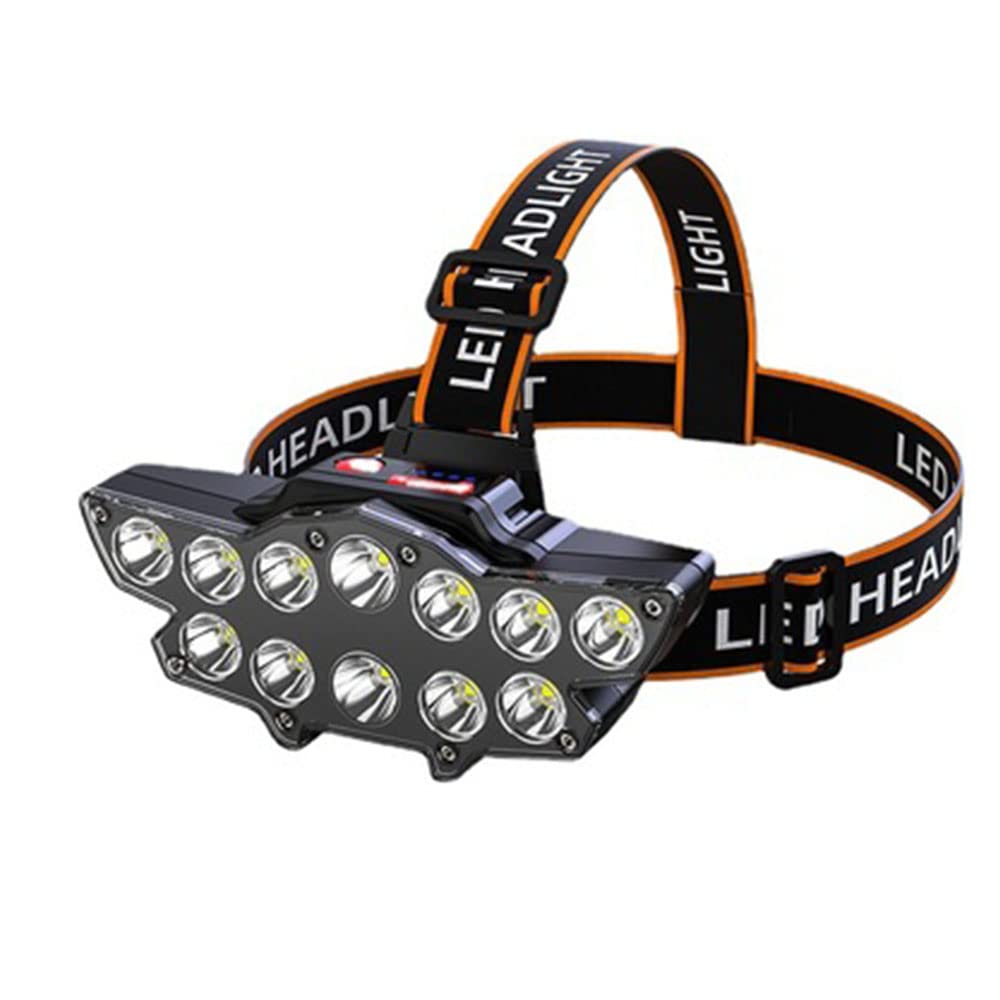12 Linterna Frontal LED 4 Modos Glare Alto Brillo Alta Power, USB Recargable Impermeable, Muy Adecuado para El Trabajo, Al Aire Libre, Camping, Senderismo, Fishin,Negro