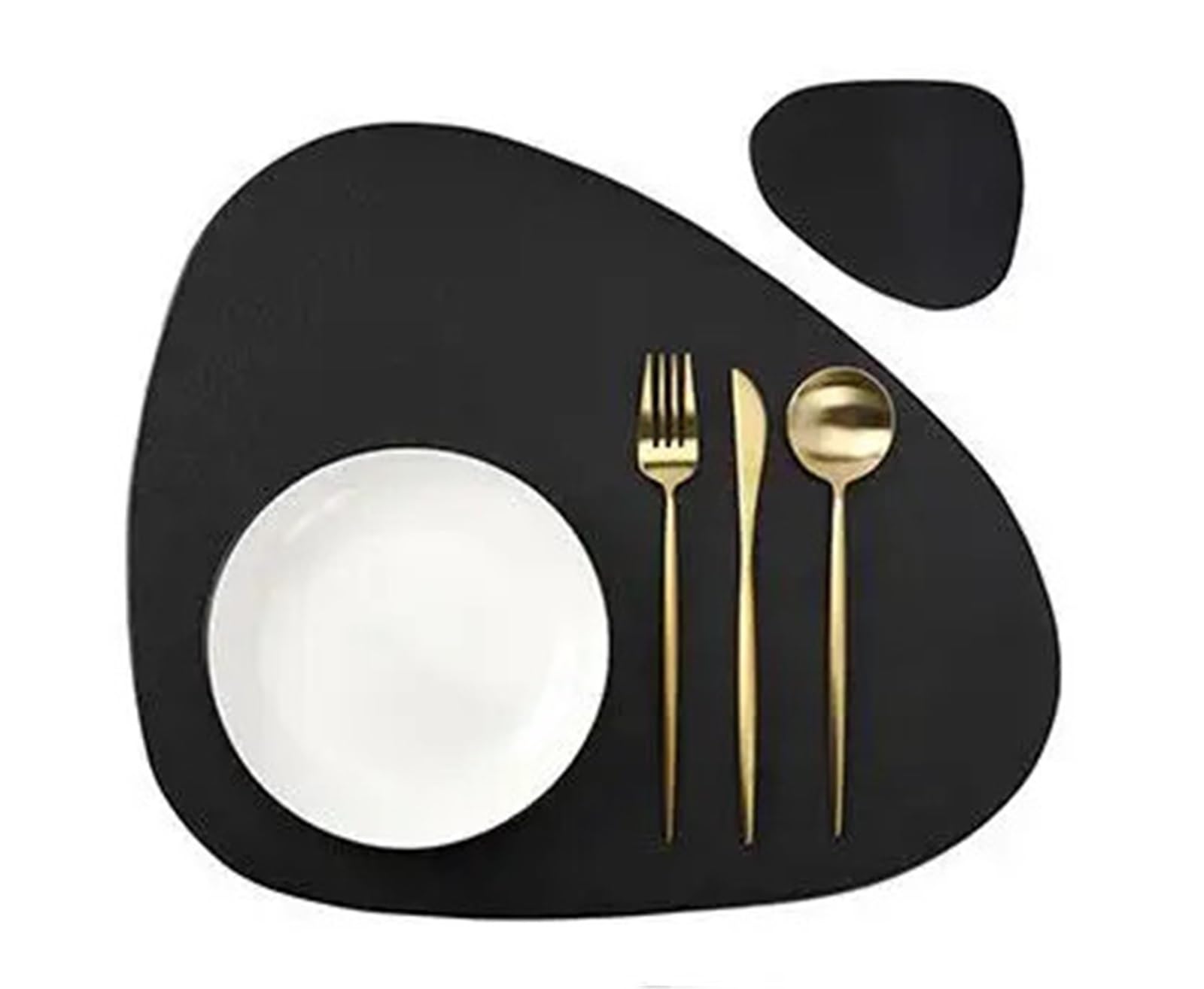 Black Table Placemats and Coasters Oval Shaped Table Mats Pad Kitchen Accessories Place mat for Indoor & Outdoor(CD Black,4sets)