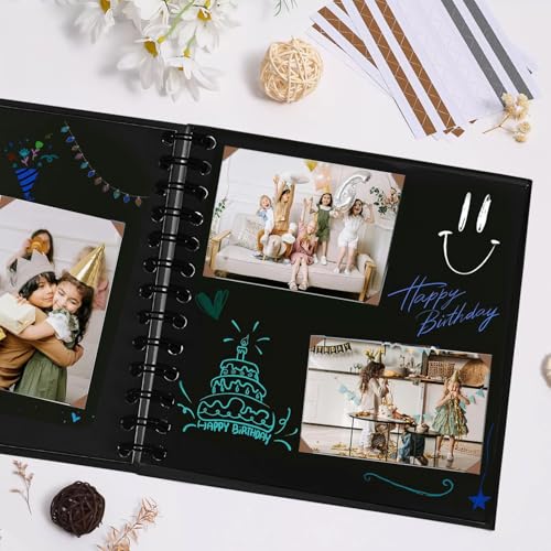 xiluuyou Fotoalbum zum Selbstgestalten 17x17 cm, Scrapbook Album, 20 Blatt Schwarze Seiten Fotobuch zum Einkleben für Baby Geburtstag Jahrestag Hochzeit, Coverfarbe - Schwarz