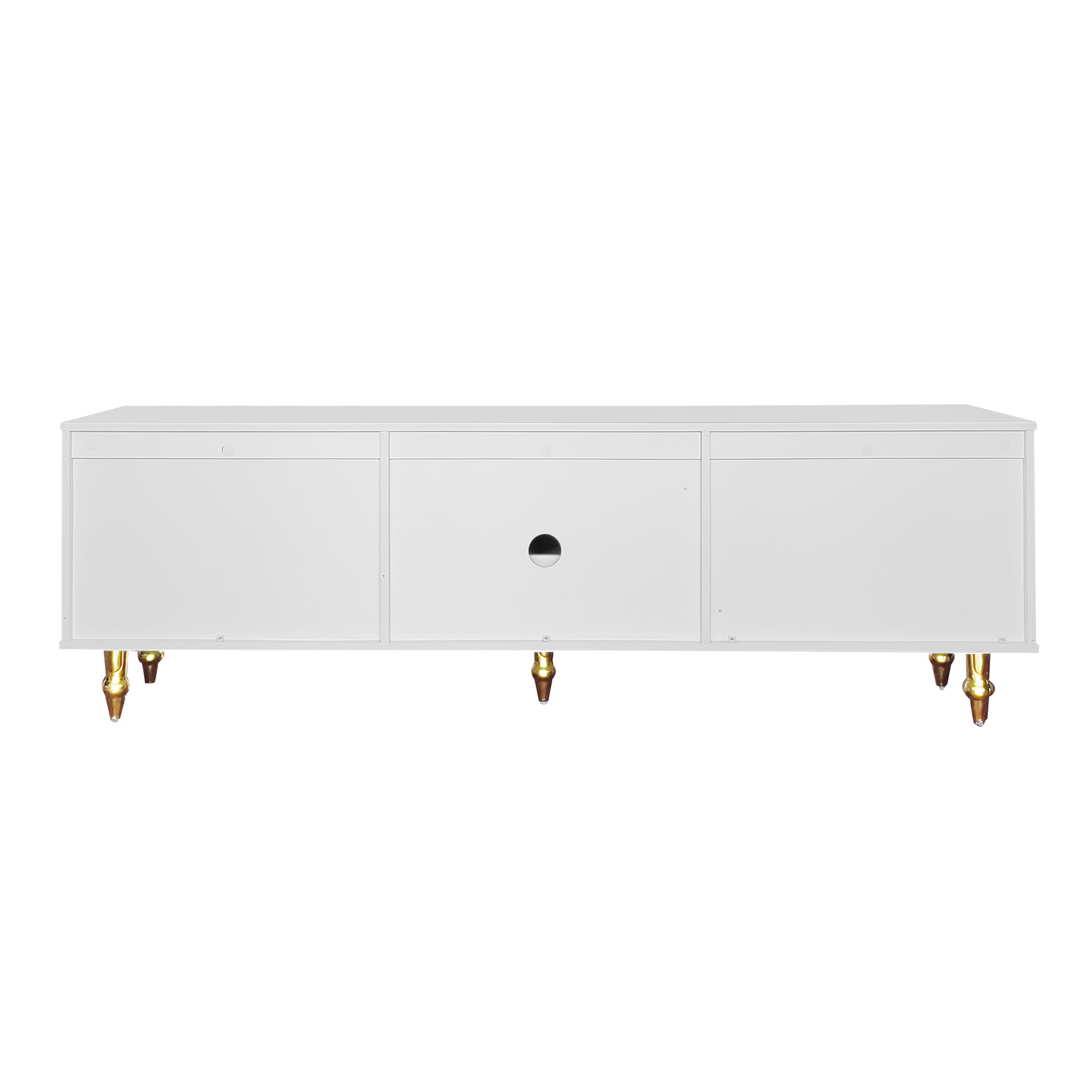 Mueble de TV de estilo retro con 6 compartimentos de almacenamiento, asas doradas, puerta de ratán y patas de metal, aparador de TV para salón (blanco, 175 x 38 x 55,5 cm)