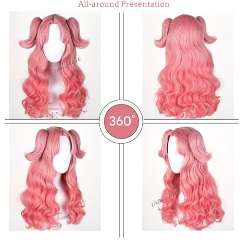 Image of LABEAUTE Tetia Cosplay Wig 23.6 Inch Pink Long Wig for Witch Hat Atelier Costume Heat Resistant Synthetic Hair for Halloween /Party