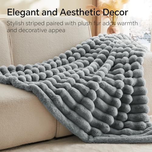 Image of BEDELITE Faux Fur Throw Blanket for Couch, 770GSM, 60 inch x 80 inch, Light Grey
