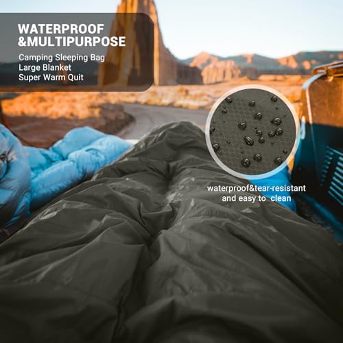 Image of KingCamp Double Sleeping Bag for Adults, Queen Size 2 Person XXL Flannel Sleeping Bag, Waterproof Lightweight Flannel Quilt with 2 Pillows, Perfect for Couples Family Camping Hiking