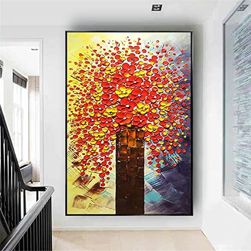 Tableau fleur peinture à l'huile fait main, art mural abstrait rouge pour décoration intérieure