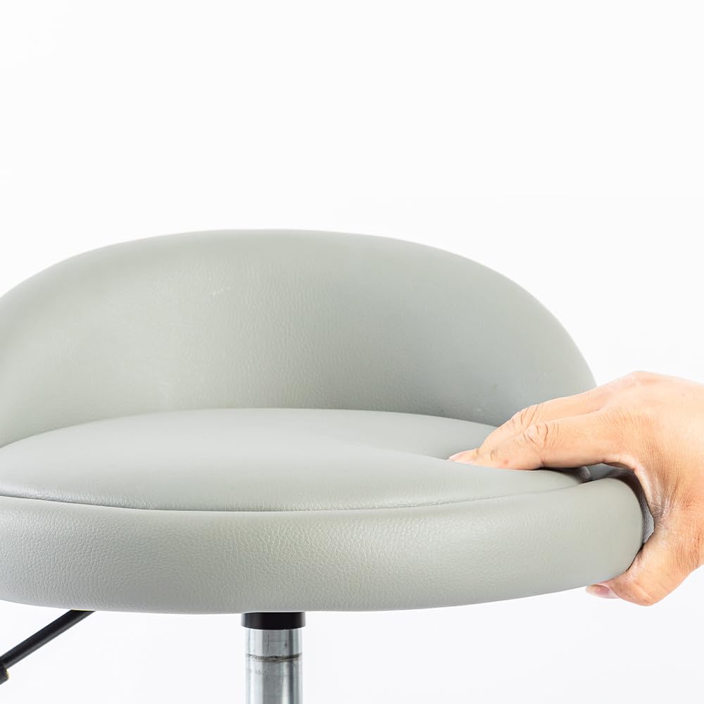 Mingone Sgabello con Ruote con Schienale Regolabile in Altezza Sedia Girevole con Sedile Rotondo Imbottito in Pelle per il Lavoro di Estetisti, Tatuatori, Grigio