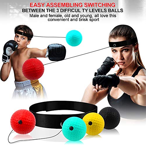 Boxing Reflex Ball,4 Hand-Eye Coordination Training React Reflex Ball Plus 2 Adjustable Headband, Speed Reflex Bag Punching Ball Training Kit Boxing Equipment for Kids and Adults - Thumbnail 4