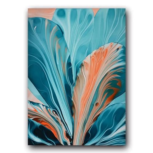 Toile fleur bleue marbre rouge paysage abstrait 40x60cm