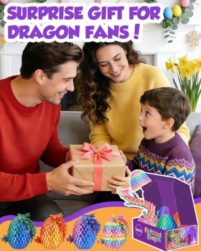 Ivrmtal 4PCS 3D Printed Dragon Eggs with Dragon Inside, Prefilled Easter Eggs with Toys for Kids 3D Printing Crystal Dragon Animals Toys Easter Basket Stuffers Dragon Gifts Desk Deco for Boys Girls - Image 5