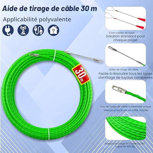 Spirale rétractable tire fils de 30m pour débloquer les gaines encombrées