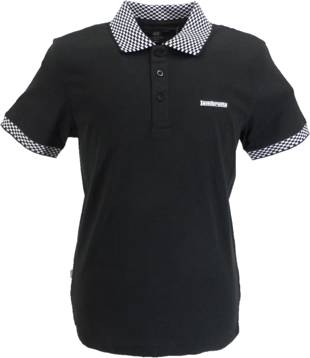 Lambretta Men's Black/Gold Check Trim Polo Shirts (Xxx Large)