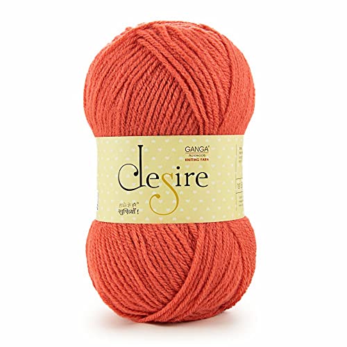 Image of Ganga Acrowools Acrylic Desire Hand Knitting and Crochet Yarn. Pack of 1 Ball - 100Gms. Shade No - Dsr031, Rust