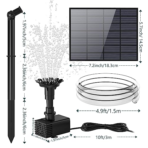AMZtime 3,5W DIY Solar Springbrunnen für Außen mit 1,5M Wasserleitung und Pfahl, Upgrade Solar Teichpumpe Kit Solarpumpe mit 17 Effekte Solar Wasserpumpe Solar Fontäne für Gartenteich VogelBad
