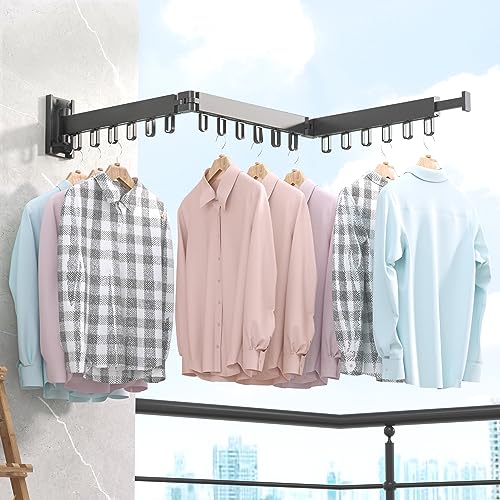 Image of BOQORAD Clothes Drying Rack,Wall Mounted Space-Saver,Retractable,Collapsible, Strong Load-Bearing,ing Rack Clothing,Laundry Drying Rack（Windproof Ring, Three Pole）