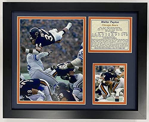 Legends Never Die Chicago Bears Hall of Fame Running Back Walter Payton Collectible | Framed Photo Collage Decor - 12"x15", Model: 11457U, Black