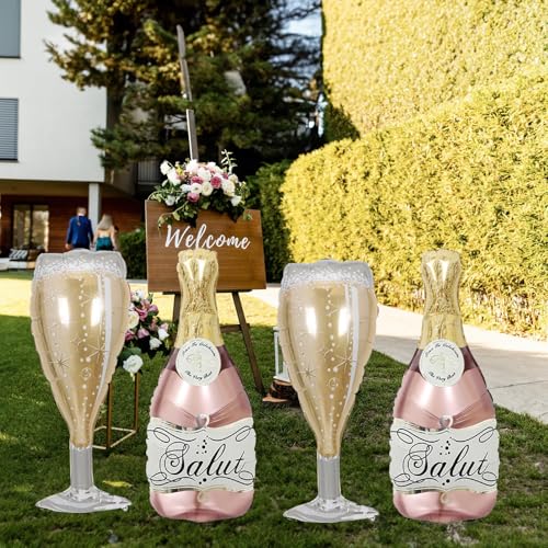 Image of Aluminum Foil Champagne Balloons, Large 36Inch Pink Mylar Foil Helium Wine Glass Goblet Balloons for Birthday Engagement Bachelorette Party Decorations