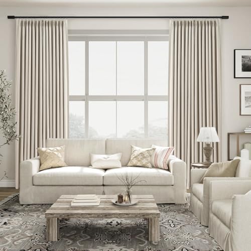 Blackout Beige Curtains at 105 Inches Long for Bedroom and Living Room