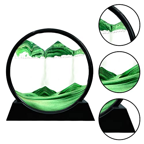 Image of Muyan Moving Sand Art Picture Sandscapes in Motion Round Glass 3D Deep Sea Sand Art for Adult Kid Large Desktop Art Toys (7 Inch, Green)