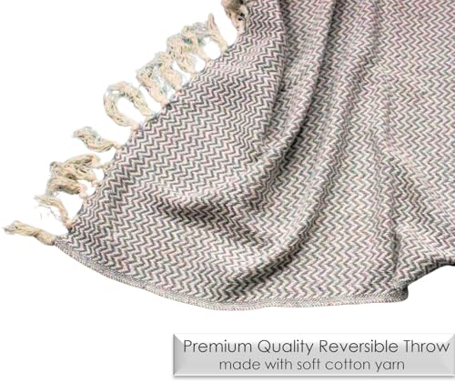 Image of Chevron 78x60 Inch Reversible Cotton Throw Blanket with Tassels| Blanket for Living Room, Sofa, Bed, Chair, Picnic & Used for Gift | Grey Narrow Chevron, Size - 200x150 Cm