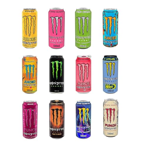 Monster Energy Drink Flavours | Juiced, Zero Sugar, Ultra, Monarch, Fiesta Mango, Strawberry Dreams, VR46, Punch | High Caffeine Sports Energy Drink | 500ml (Pack 12, Assorted)