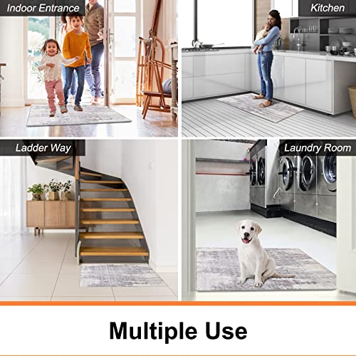 Door Mat, Front Indoor Door Mat Faux Wool Non-Slip Entryway Rug Absorbent Abstract Throw Rug For Indoor Entrance Hallway Laundry Room, High Traffic Areas, 24X36 Inches, Gray Washable #TOP5