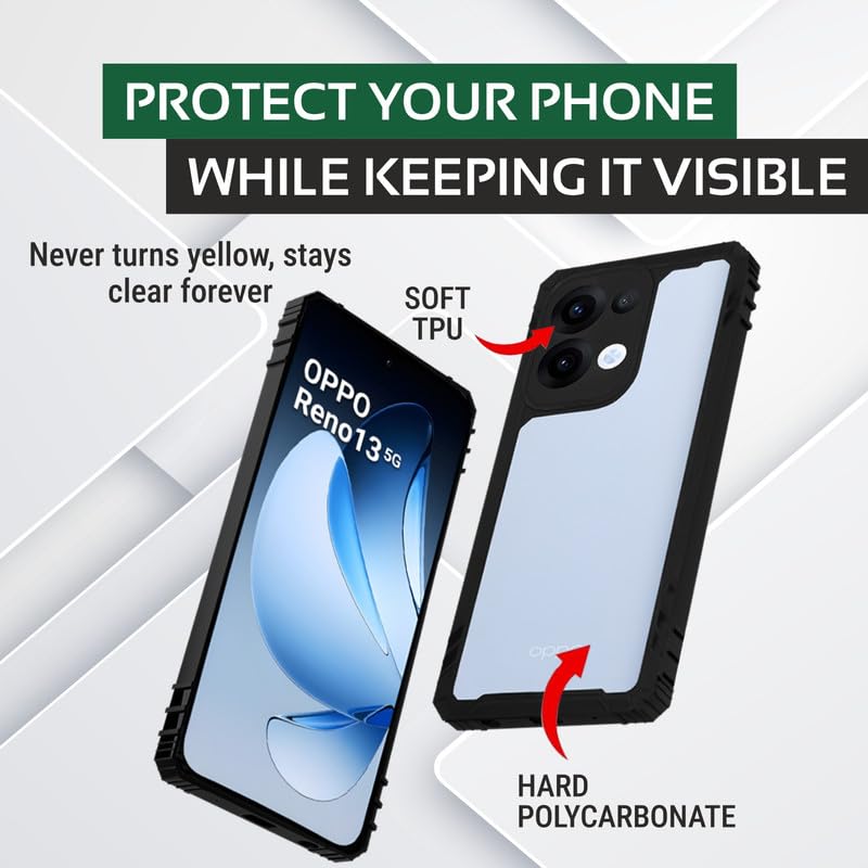 Image of AIBEX Crystal Clear Back Cover Case for Oppo Reno 13 5G | Transparent Non-Yellowing Shockproof Bumper Case | 360 Protection | Slim Fit | PC + TPU Hybrid