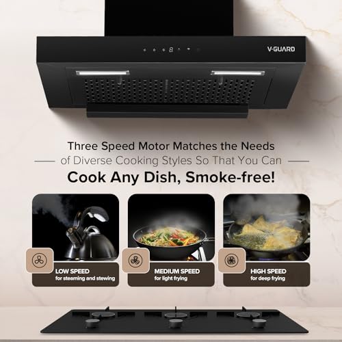 Image of V-Guard T10 60 cm Kitchen Chimney | 1300 m /h High Suction Capacity | Filterless Chimney | One-Touch Heat Auto Clean | Touch Panel with Gesture Control