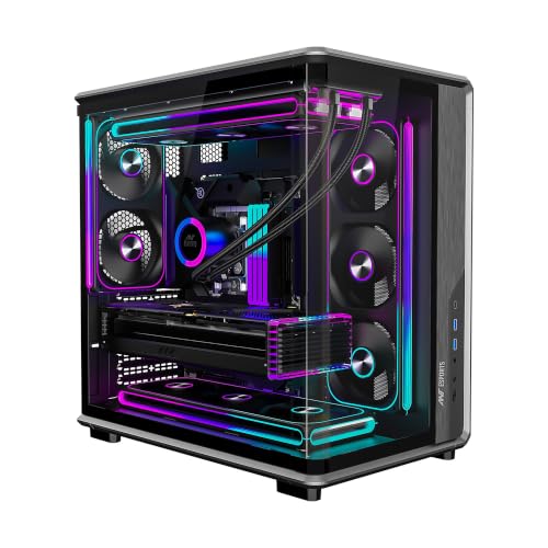 Image of Ant Esports Crystal X8 Arc Mid Tower Gaming Cabinet | Panoramic 270 Tempered Glass, Supports BTF Back-Connect ATX Motherboards, Pre-Installed 8X 120mm ARGB Fans, 360mm AIO Support | Black