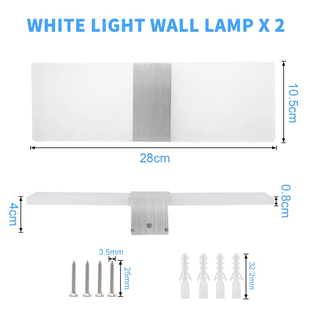 2 piezas Aplique Pared Interior LED Lámpara de Pared Moderna Luz Blanca 6500K 12W Aplique Acrílico Aplique Pared Luz Arriba y Abajo Interior para Dormitorio Salon Pasillo Escalera
