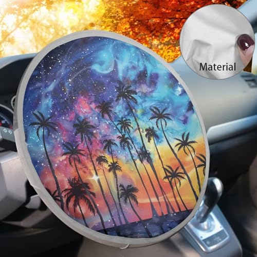 Image of Palm Tree Steering Wheel Cover Sunshade Reflect UV Sun and Heat Car Interior Sunshade Easy Installation Auto Interior Protector Universal for Cars Truck SUV Van