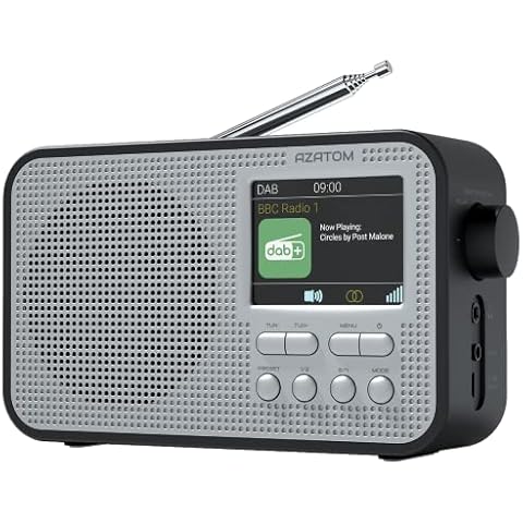 DAB DAB+ FM Portable Radio, Bluetooth, Alarm, Battery, Alarms, AUX, Headphone, 60 Presets (AZATOM Aspire Silver) Cover