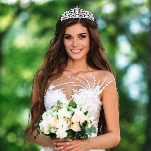Image of Fesciory Birthday Crown for Women, Gold Plated Crystal Tiara with Sash | Sparkling Princess Queen Tiara, Adult Fit, Birthday, Wedding, Prom, Coming of Age Gifts & Halloween Costume Accessories