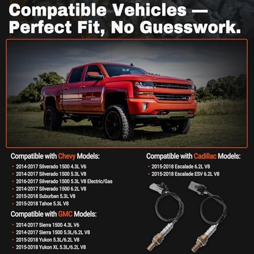 4PCS Oxygen O2 Sensor Upstream Downstream Compatible with Chevy GMC Cadillac 4.3L 5.3L 6.2L 2014-2017 Silverado Sierra 1500, 2015-2018 Suburban Tahoe Yukon XL, Escalade ESV Replace 234-4940 234-4974 by BELKEBIR - Used condition - Image 3