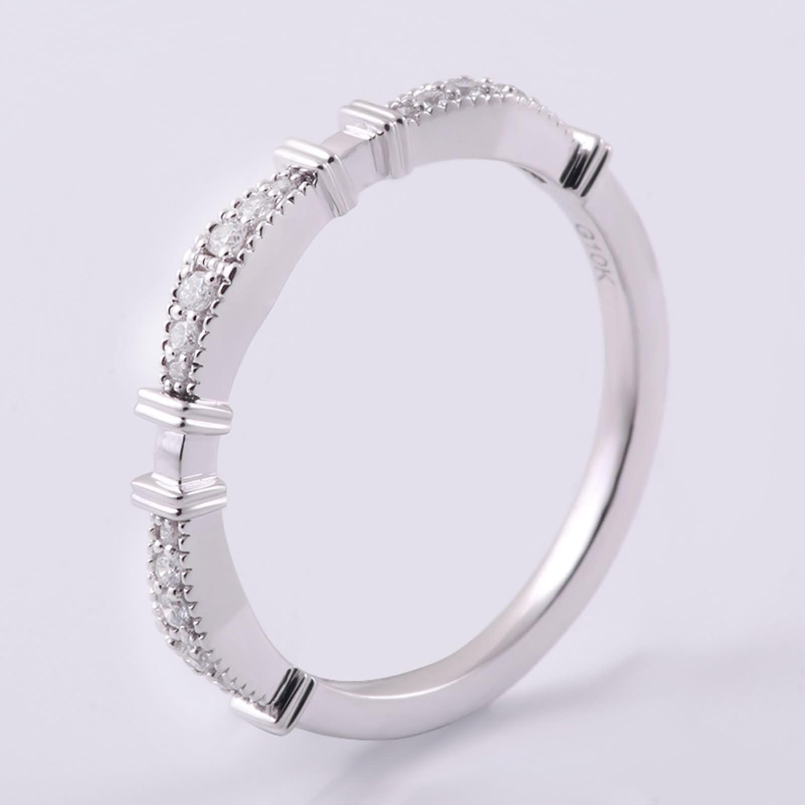 Anillos de mejor amiga, anillos de novia redondos con moissanita de oro blanco de 9 quilates para mujer