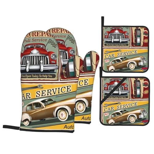 Retro Car Garage Gas Station Tire Service Vintage Posters Baking