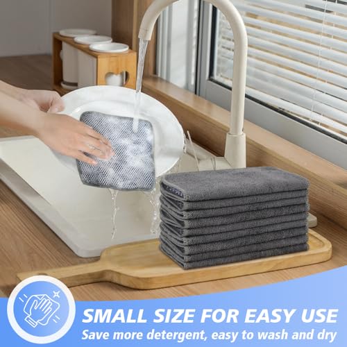 Kinhwa Kitchen Washcloths For Dishes Absorbent Microfiber Dish Cloths Quick Dry Dish Rags With Poly Scour Scrub Side Ideal For Kitchen Cleaning And Housekeeping 7Inch X 7Inch 9 Pack Gray thumb #3