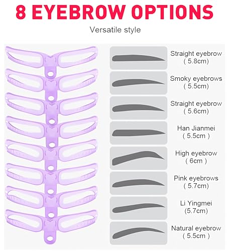 Augenbrauenschablonen Set – 8er Set Augenbrauen Stencil Kit mit Halterung & Gummiband – einfaches Augenbrauen-Styling – Hände frei Schablonen für symmetrische Augenbrauen – Wiederverwendbar (PURPLE)