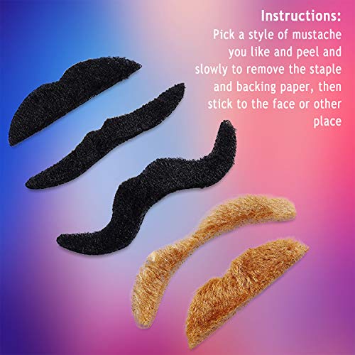 Image of Whaline 48Pcs Fake Mustaches Self-Adhesive Novelty Mustaches Set Costume Facial Hair for Halloween Masquerade Party Decor