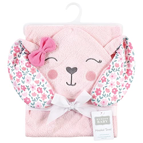 Image of Hudson Baby Unisex Baby Cotton Animal Face Hooded Towel, Floral Bunny, One Size