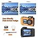 SPUNALP UHD 8K Underwater Camera, 70MP 33FT WiFi Waterproof Digital Camera with 64GB Card, Auto Focus Waterproof Dual-Screen Selfie 2500mAh Battery, 18X Floatable Digital for Snorkeling, Orange