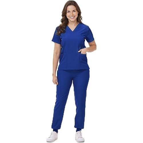 Scrubs Set for Women Nurse Uniform V-Neck Top and Drawstring Jogger Pants with Multi Pocket Nurse Workwear