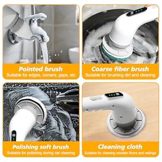 Brosse Nettoyage Electrique, 9 en 1 Brosse Rotative Nettoyage avec Ajustable, 8 TêTes 3 Vitesse Electric Cleaning Brush, Nettoyage Salle de Bain pour Baignoire, Toilettes, Cuisine