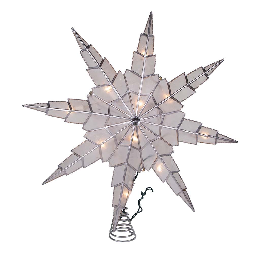 Kurt S. Adler 8 Spitzen, Capiz, silberfarbene Sterne, 38,1 cm Baumspitze, Silber, 15-Inch