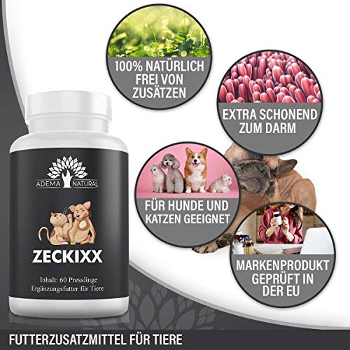 Adema Natural® ZECKIXX - Zeckentabletten für Hunde und Katzen - Zeckenschutz Katze - 60 Presslinge - Natürliche Formel für Tiere - Ohne künstliche Zusätze