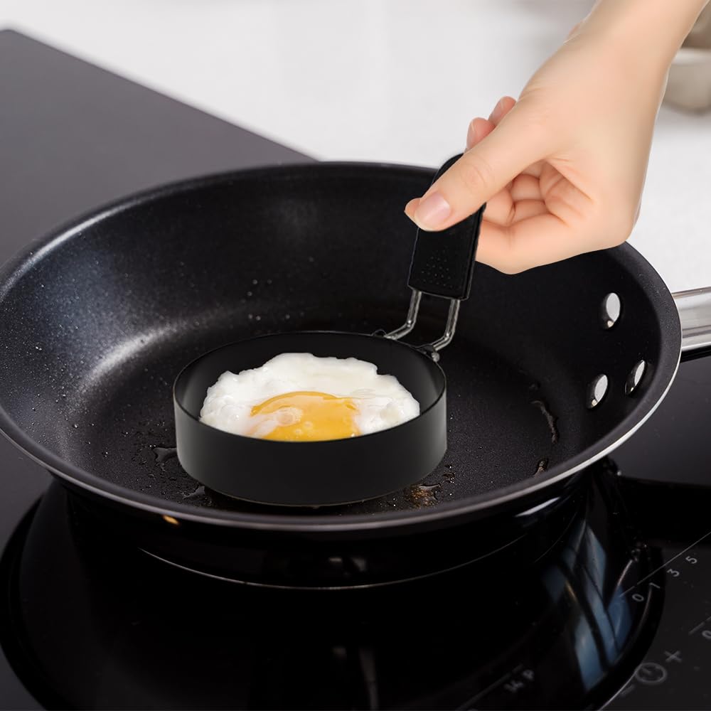 6 pezzi 8 cm stampo per uova fritte con manici pieghevoli anelli d'uovo al piatto anelli d'uovo in acciaio inossidabile stampo frittata stampo uovo piatto per muffin, frittelle, panini, mini