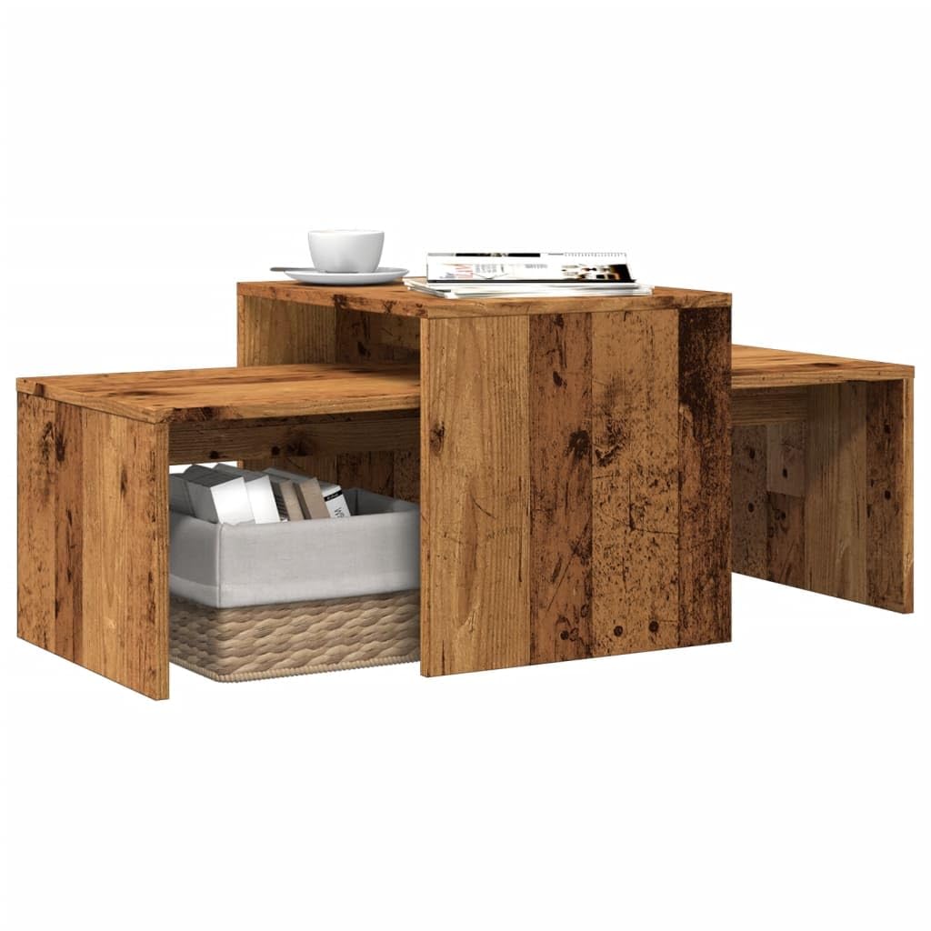 SXZenSpace Coffee Table Nest of Tables Old Wood 100x48x40 cm Engineered Wood, Small with Storage, Sofa Side Set for Living Room
